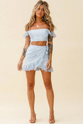 Sonnet Lace Trim Crop Top Steel Blue